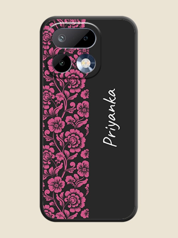 Custom Pink Floral Pattern Design With Custom Text On Space Black Custom Soft Matte Mobile Back Cover - Realme 16 Pro 5G