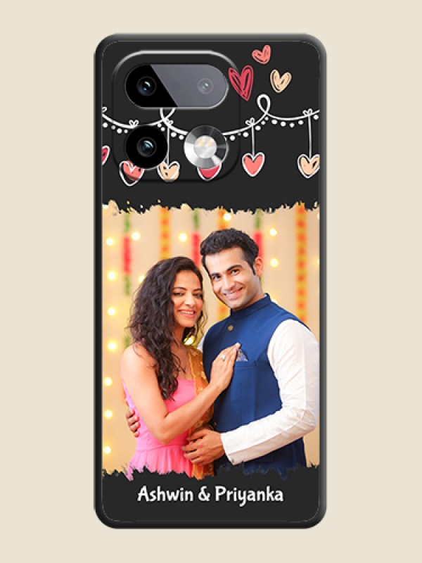 Custom Pink Love Hangings with Name On Space Black Custom Soft Matte Mobile Back Cover - Realme 16 Pro Plus 5G