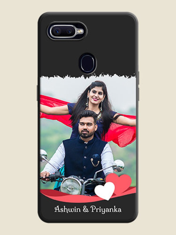 Custom Pink Color Love Shaped Ribbon Design with Text on Space Black Custom Soft Matte Phone Back Cover - Realme 2 Pro