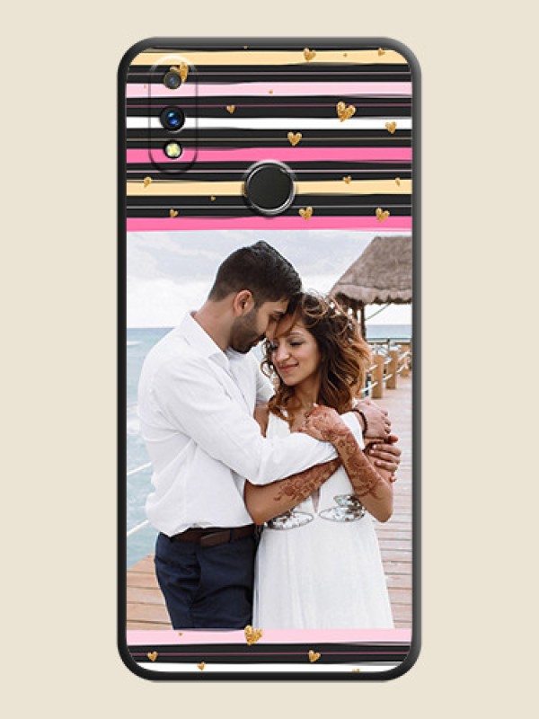 Custom Multicolor Lines and Golden Love Symbols Design - Photo on Space Black Soft Matte Mobile Cover - Realme 3 Pro