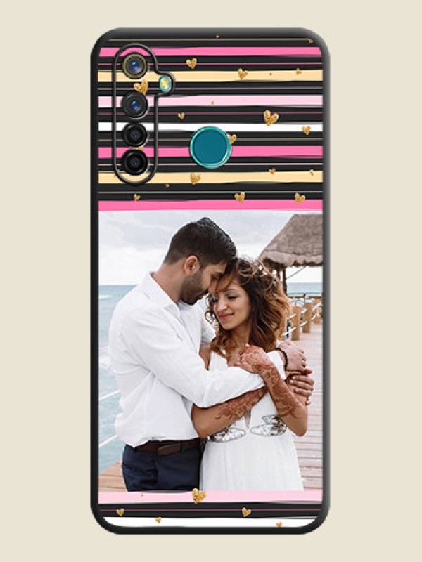 Custom Multicolor Lines and Golden Love Symbols Design - Photo on Space Black Soft Matte Mobile Cover - Realme 5 Pro