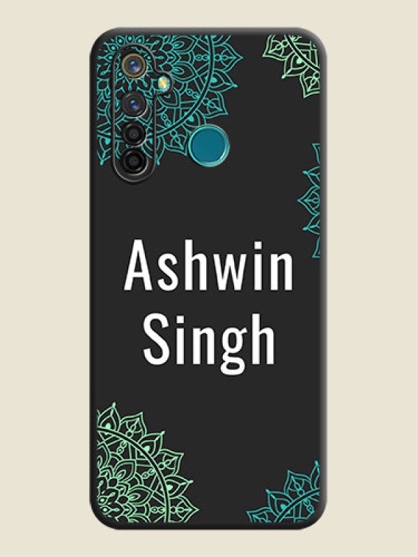 Custom Your Name with Floral Design on Space Black Custom Soft Matte Back Cover - Realme 5 Pro