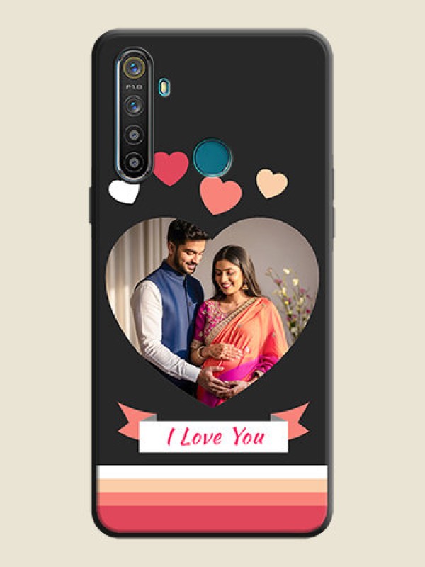 Custom Love Shaped Photo with Colorful Stripes on Personalised Space Black Soft Matte Cases - Realme 5