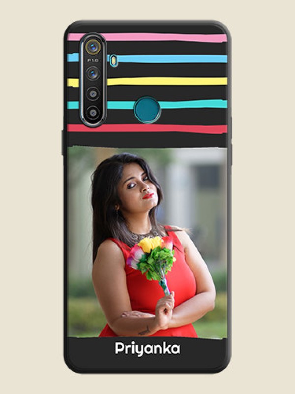 Custom Multicolor Lines with Image on Space Black Personalized Soft Matte Phone Covers - Realme 5