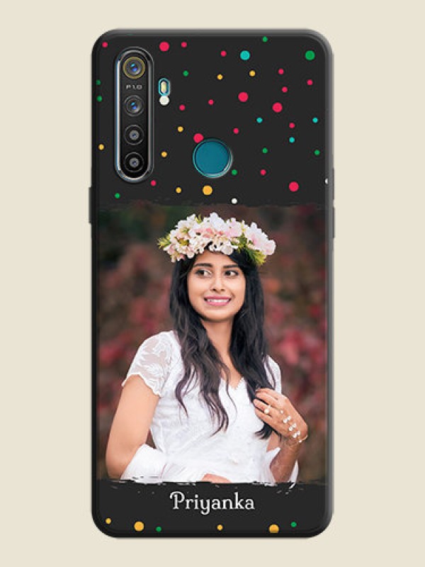 Custom Multicolor Dotted Pattern with Text on Space Black Custom Soft Matte Phone Back Cover - Realme 5