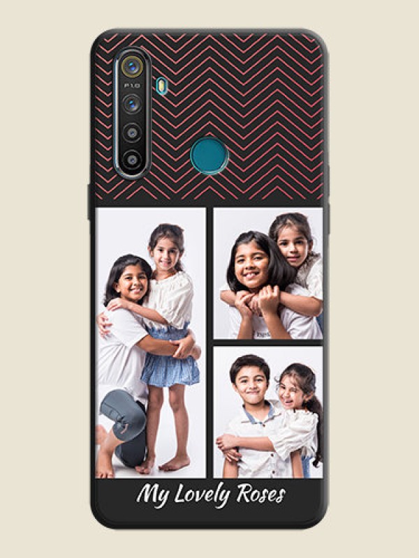 Custom Wave Pattern with 3 Image Holder on Space Black Custom Soft Matte Back Cover - Realme 5