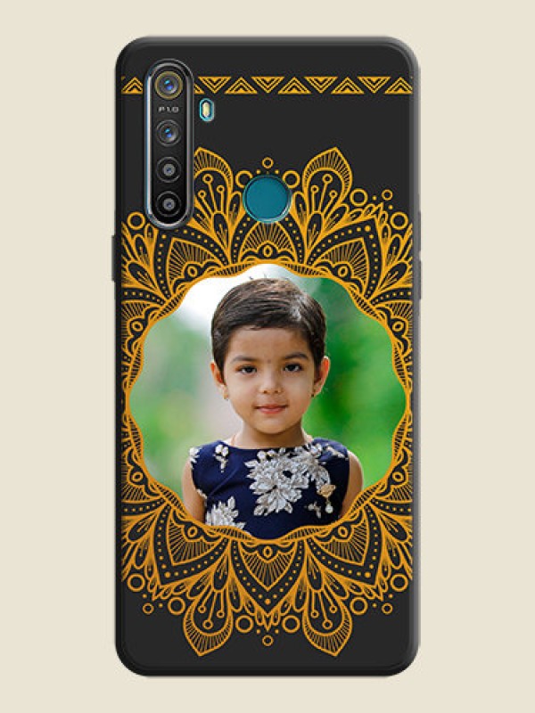 Custom Round Image with Floral Design - Photo on Space Black Soft Matte Mobile Cover - Realme 5