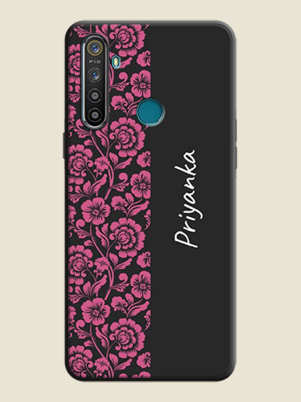 Custom Pink Floral Pattern Design With Custom Text On Space Black Personalized Soft Matte Phone Covers -Realme 5