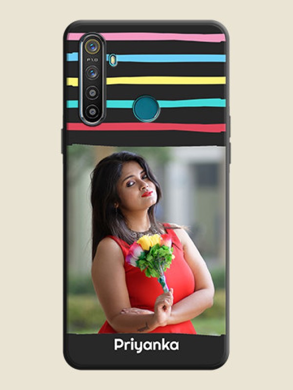 Custom Multicolor Lines with Image on Space Black Personalized Soft Matte Phone Covers - Realme 5I
