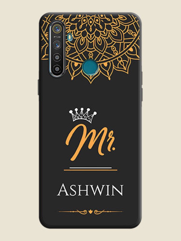 Custom Mr Name with Floral Design  on Personalised Space Black Soft Matte Cases - Realme 5I