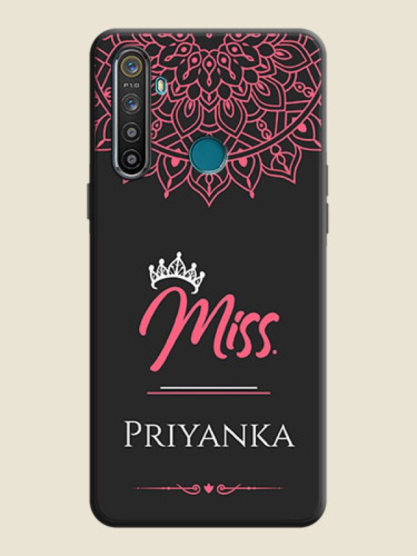 Custom Mrs Name with Floral Design on Space Black Personalized Soft Matte Phone Covers - Realme 5I