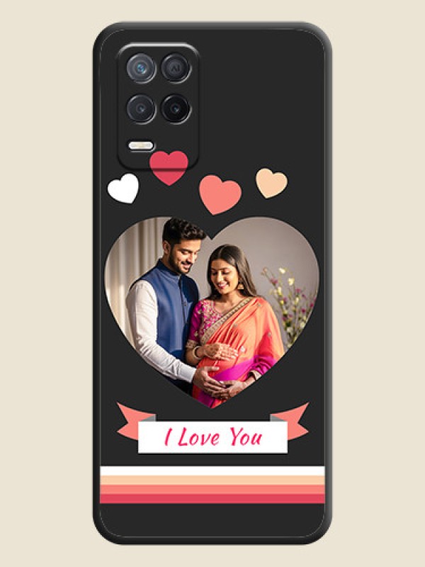 Custom Love Shaped Photo with Colorful Stripes on Personalised Space Black Soft Matte Cases - Realme 8 5G