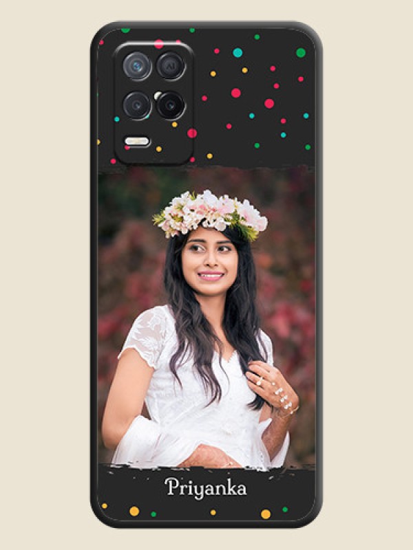 Custom Multicolor Dotted Pattern with Text on Space Black Custom Soft Matte Phone Back Cover - Realme 8 5G