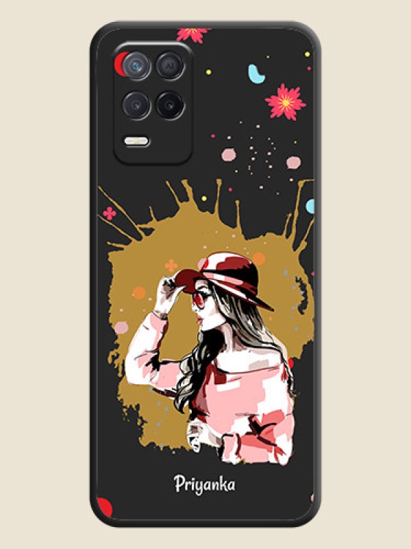 Custom Mordern Lady With Color Splash Background With Custom Text On Space Black Personalized Soft Matte Phone Covers -Realme 8 5G