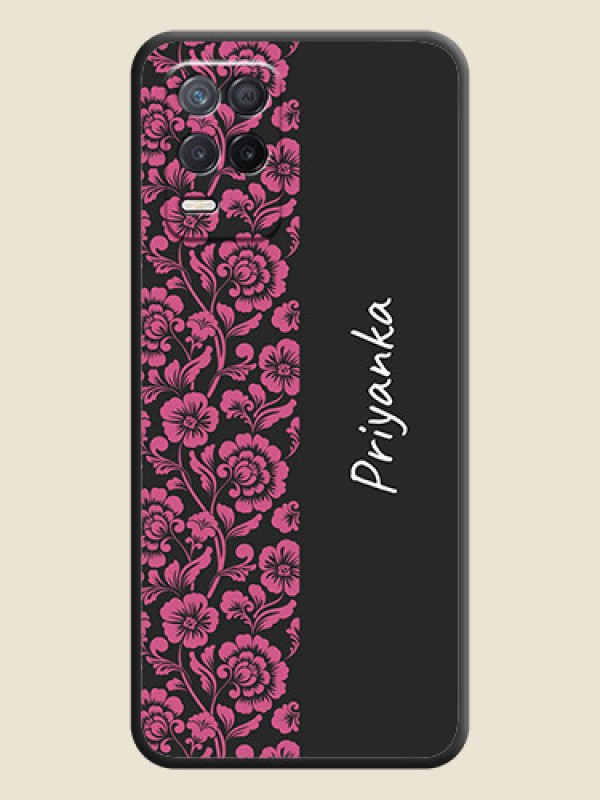 Custom Pink Floral Pattern Design With Custom Text On Space Black Personalized Soft Matte Phone Covers -Realme 8 5G