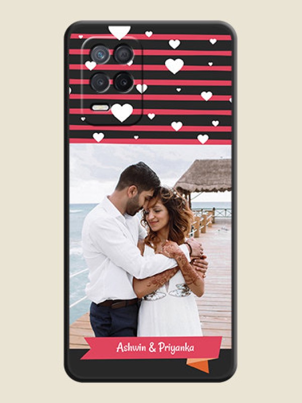 Custom White Color Love Symbols with Pink Lines Pattern on Space Black Custom Soft Matte Phone Cases - Realme 8s 5G