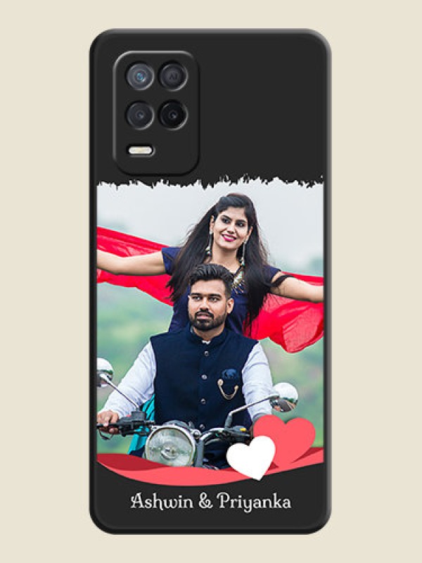Custom Pin Color Love Shaped Ribbon Design with Text on Space Black Custom Soft Matte Phone Back Cover - Realme 8s 5G