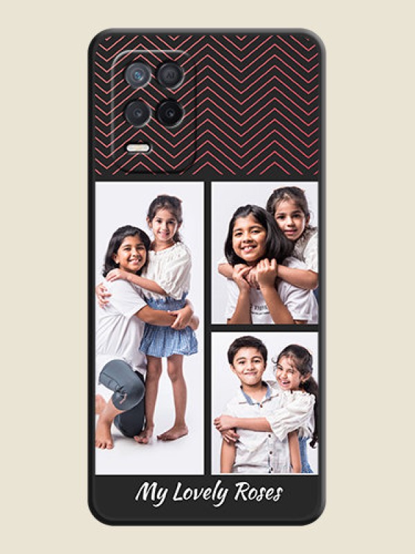 Custom Wave Pattern with 3 Image Holder on Space Black Custom Soft Matte Back Cover - Realme 8s 5G