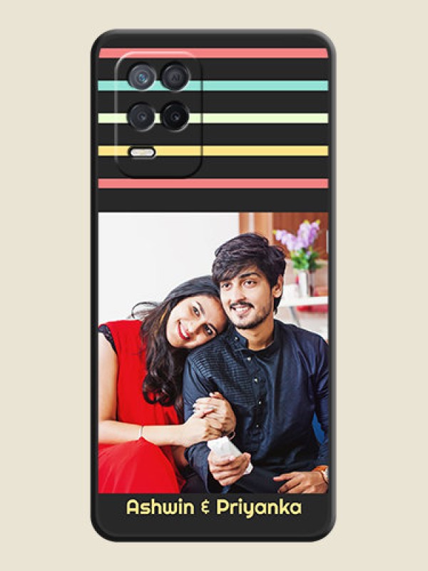 Custom Color Stripes with Photo and Text on Photo on Space Black Soft Matte Mobile Case - Realme 8s 5G