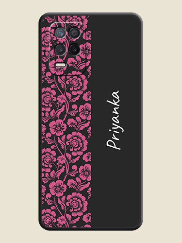 Custom Pink Floral Pattern Design With Custom Text On Space Black Personalized Soft Matte Phone Covers -Realme 8S 5G