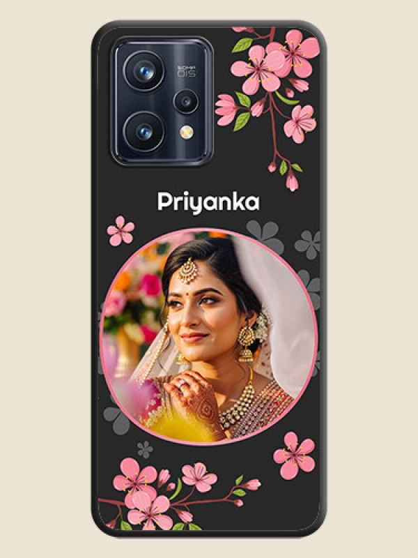 Custom Round Image with Pink Color Floral Design on Photo on Space Black Soft Matte Back Cover - Realme 9 4G