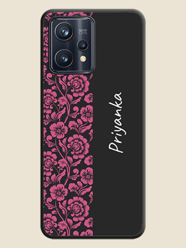 Custom Pink Floral Pattern Design With Custom Text On Space Black Personalized Soft Matte Phone Covers -Realme 9 4G