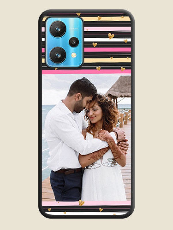 Custom Multicolor Lines and Golden Love Symbols Design on Photo on Space Black Soft Matte Mobile Cover - Realme 9 Pro 5G