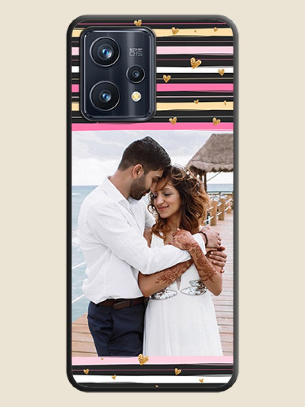 Custom Multicolor Lines and Golden Love Symbols Design on Photo on Space Black Soft Matte Mobile Cover - Realme 9 Pro Plus 5G