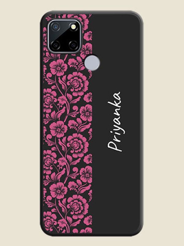 Custom Pink Floral Pattern Design With Custom Text On Space Black Personalized Soft Matte Phone Covers -Realme C12