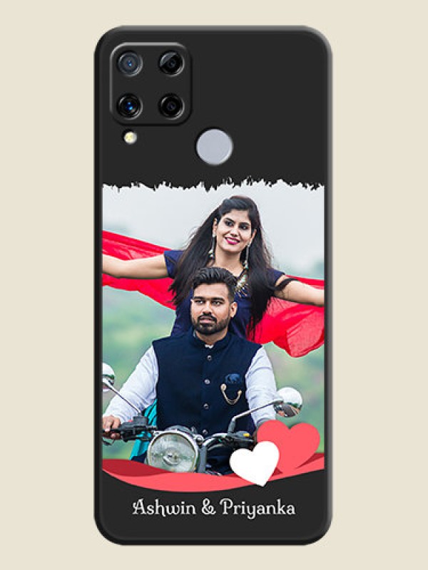 Custom Pin Color Love Shaped Ribbon Design with Text on Space Black Custom Soft Matte Phone Back Cover - Realme C15
