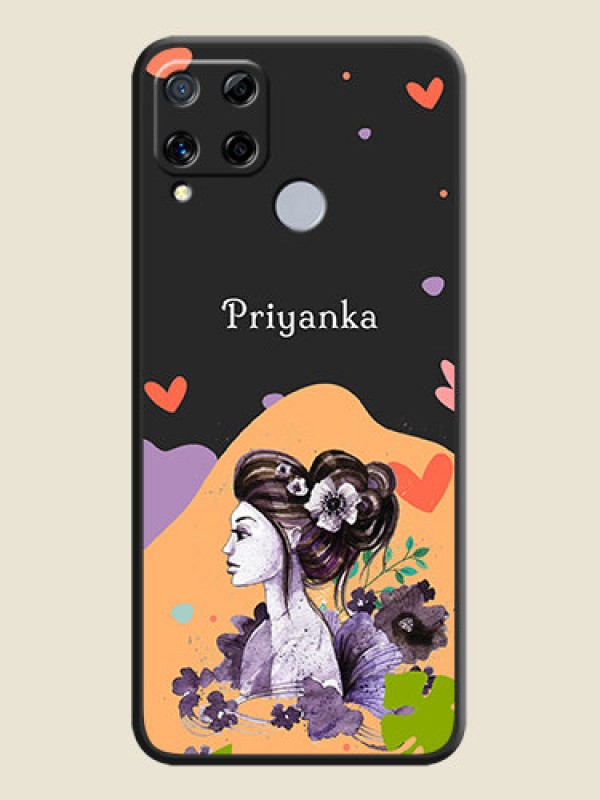 Custom Namecase For Her With Fancy Lady Image On Space Black Personalized Soft Matte Phone Covers -Realme C15