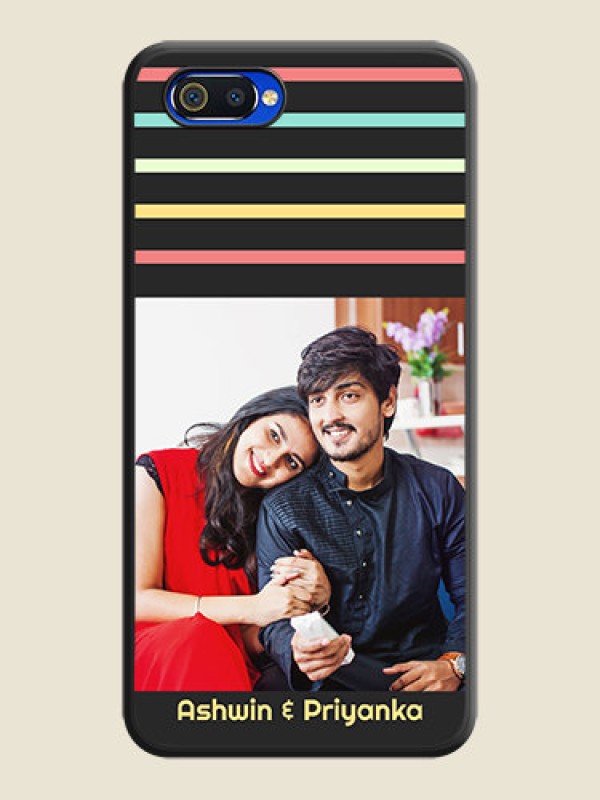 Custom Color Stripes with Photo and Text on Photo on Space Black Soft Matte Mobile Case - Realme C2