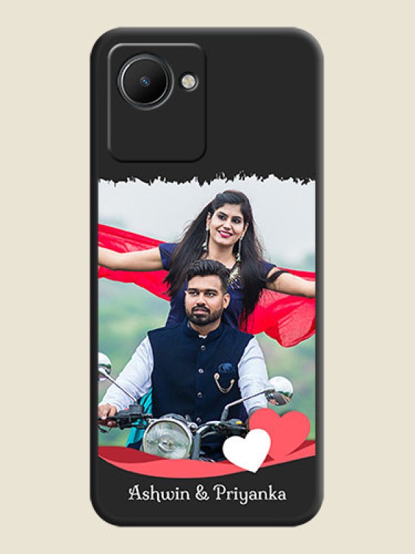 Custom Pin Color Love Shaped Ribbon Design with Text on Space Black Custom Soft Matte Phone Back Cover - Realme C30