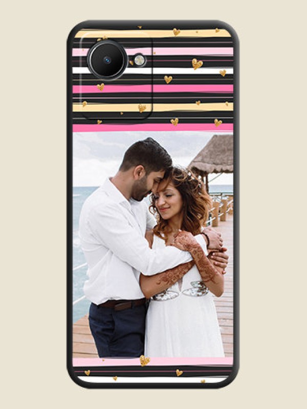 Custom Multicolor Lines and Golden Love Symbols Design on Photo on Space Black Soft Matte Mobile Cover - Realme C30