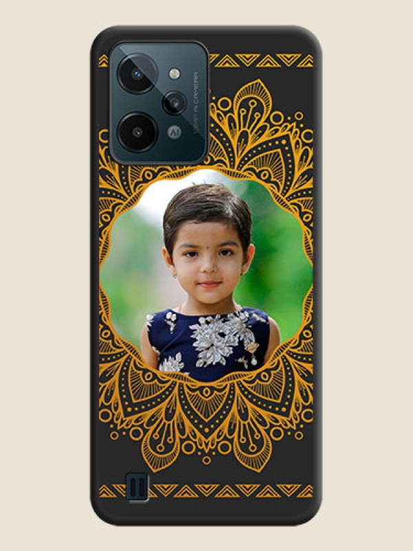Custom Round Image with Floral Design on Photo on Space Black Soft Matte Mobile Cover - Realme C31
