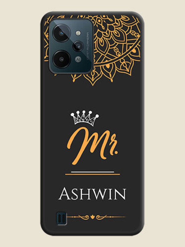Custom Mr Name with Floral Design  on Personalised Space Black Soft Matte Cases - Realme C31