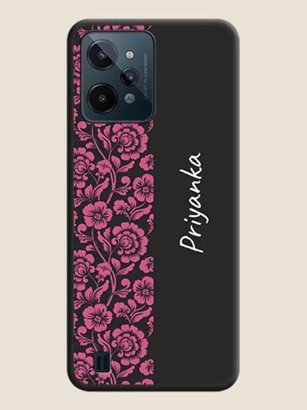 Custom Pink Floral Pattern Design With Custom Text On Space Black Personalized Soft Matte Phone Covers -Realme C31