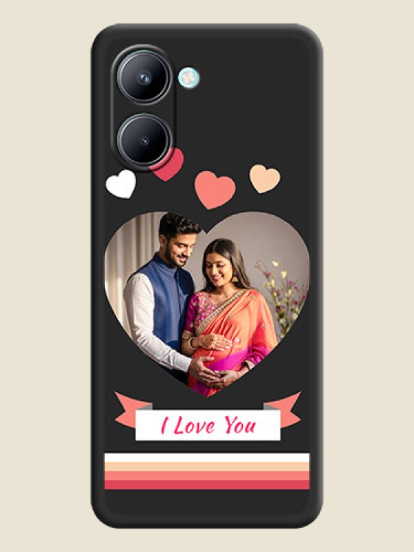Custom Love Shaped Photo with Colorful Stripes on Personalised Space Black Soft Matte Cases - Realme C33 2023