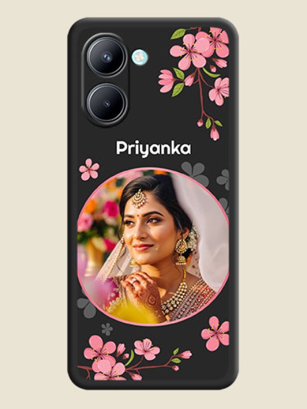 Custom Round Image with Pink Color Floral Design on Photo on Space Black Soft Matte Back Cover - Realme C33