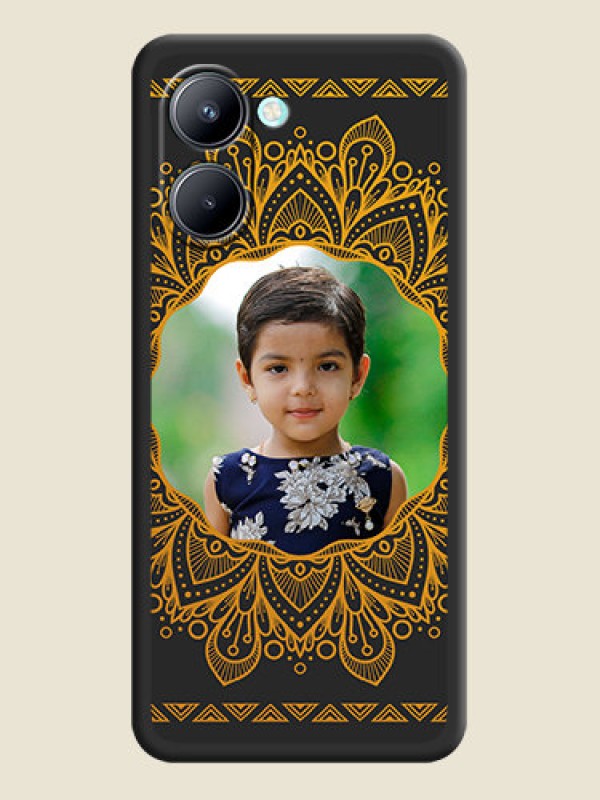 Custom Round Image with Floral Design on Photo on Space Black Soft Matte Mobile Cover - Realme C33