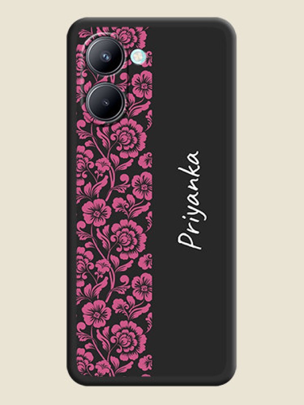 Custom Pink Floral Pattern Design With Custom Text On Space Black Personalized Soft Matte Phone Covers -Realme C33