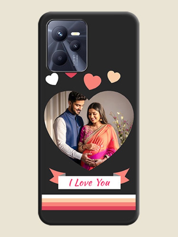 Custom Love Shaped Photo with Colorful Stripes on Personalised Space Black Soft Matte Cases - Realme C35