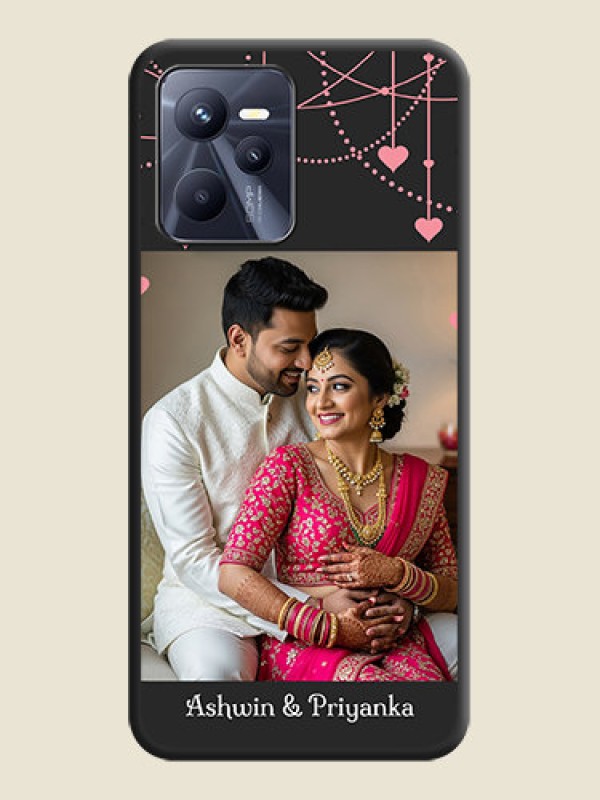Custom Pink Love Hangings with Text on Space Black Custom Soft Matte Back Cover - Realme C35