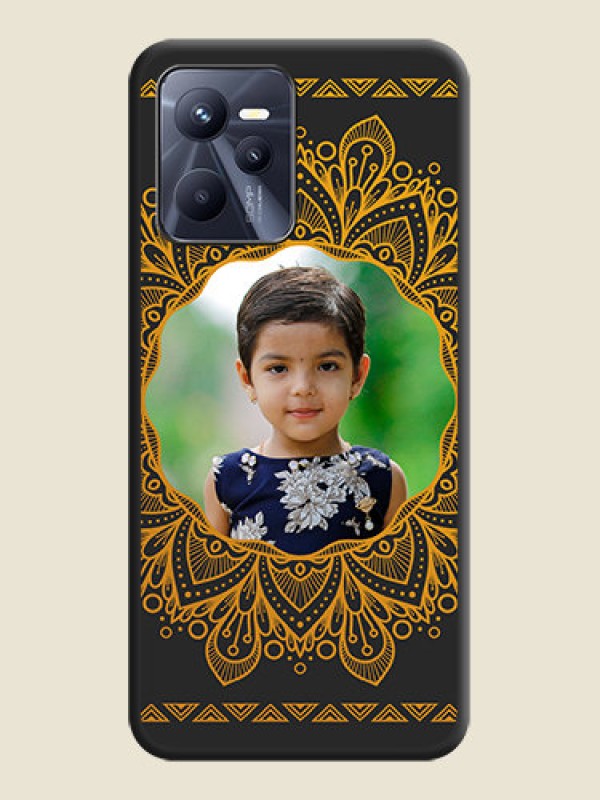 Custom Round Image with Floral Design on Photo on Space Black Soft Matte Mobile Cover - Realme C35