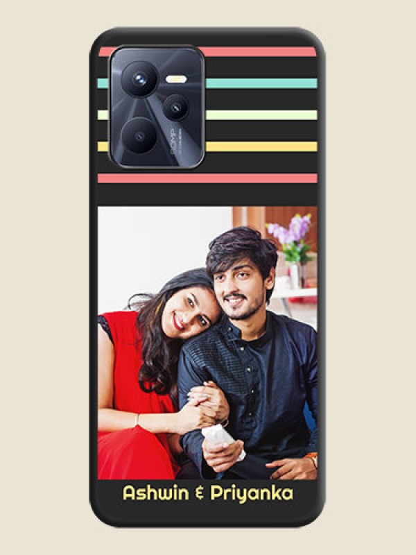 Custom Color Stripes with Photo and Text on Photo on Space Black Soft Matte Mobile Case - Realme C35