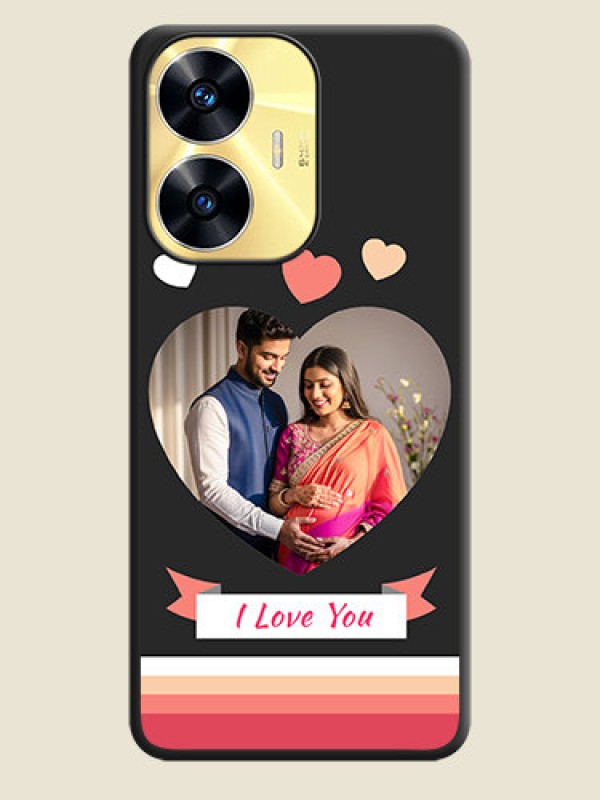 Custom Love Shaped Photo with Colorful Stripes on Personalised Space Black Soft Matte Cases - Realme C55