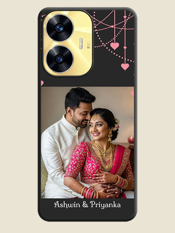 Custom Pink Love Hangings with Text on Space Black Custom Soft Matte Back Cover - Realme C55