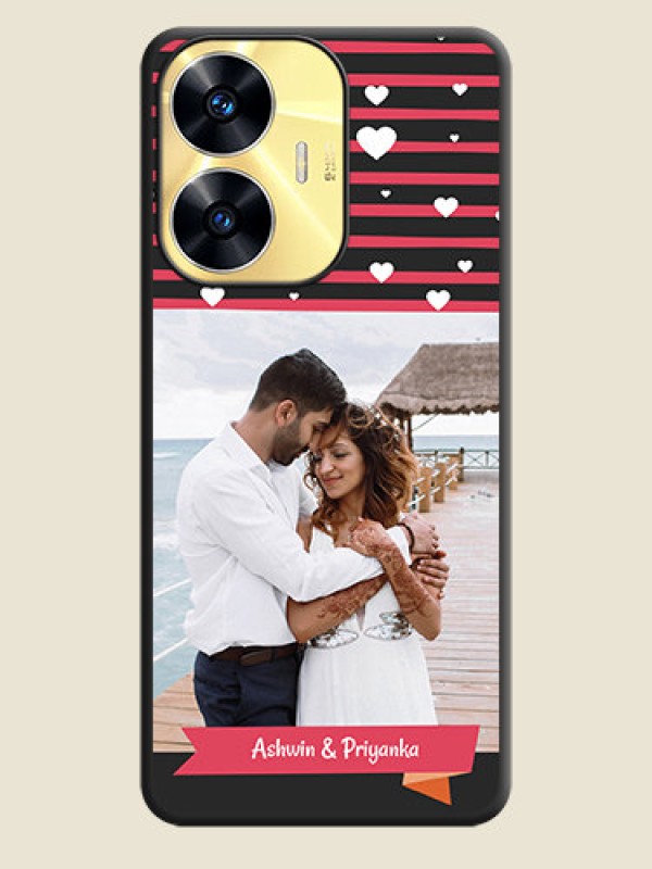 Custom White Color Love Symbols with Pink Lines Pattern on Space Black Custom Soft Matte Phone Cases - Realme C55