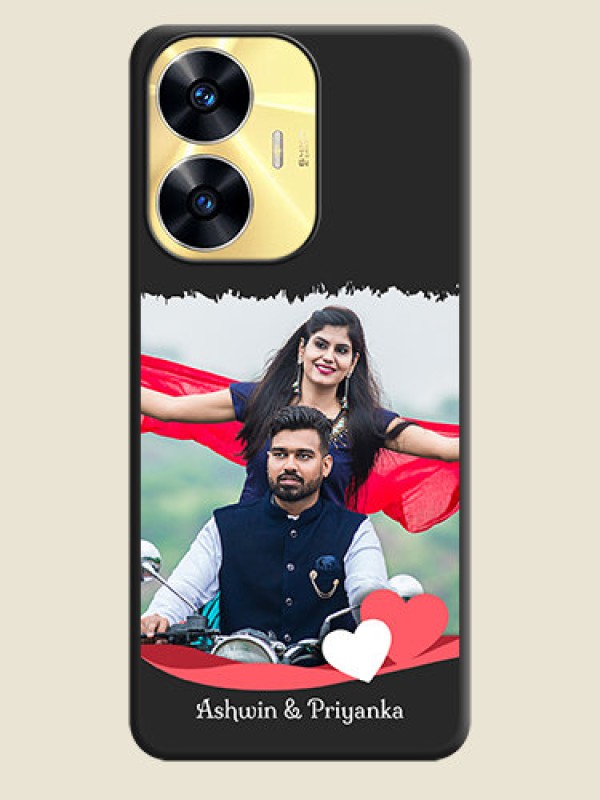 Custom Pin Color Love Shaped Ribbon Design with Text on Space Black Custom Soft Matte Phone Back Cover - Realme C55