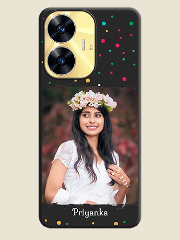 Custom Multicolor Dotted Pattern with Text on Space Black Custom Soft Matte Phone Back Cover - Realme C55